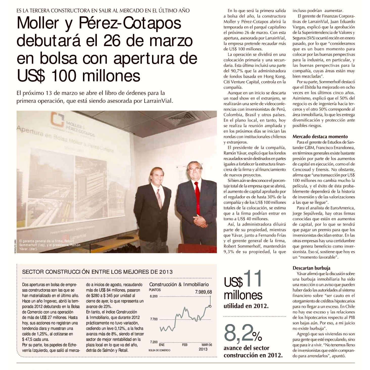 Moller y Pérez - Cotapos, debutará el 26 de marzo en bolsa con apertura de US$ 100 millones