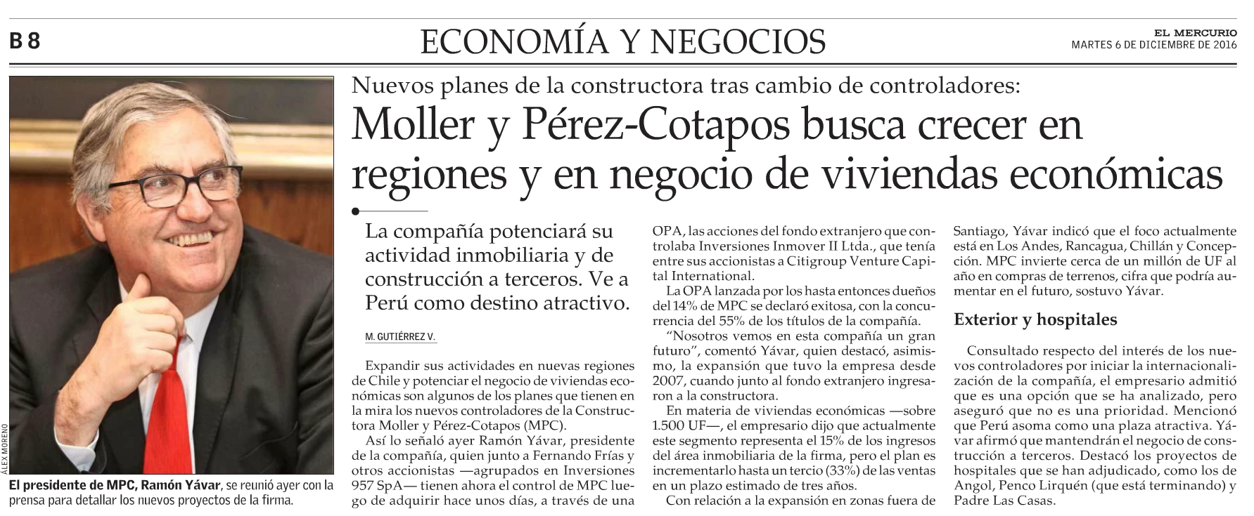Moller y Pérez-Cotapos busca crecer en regiones y en negocio de viviendas económicas