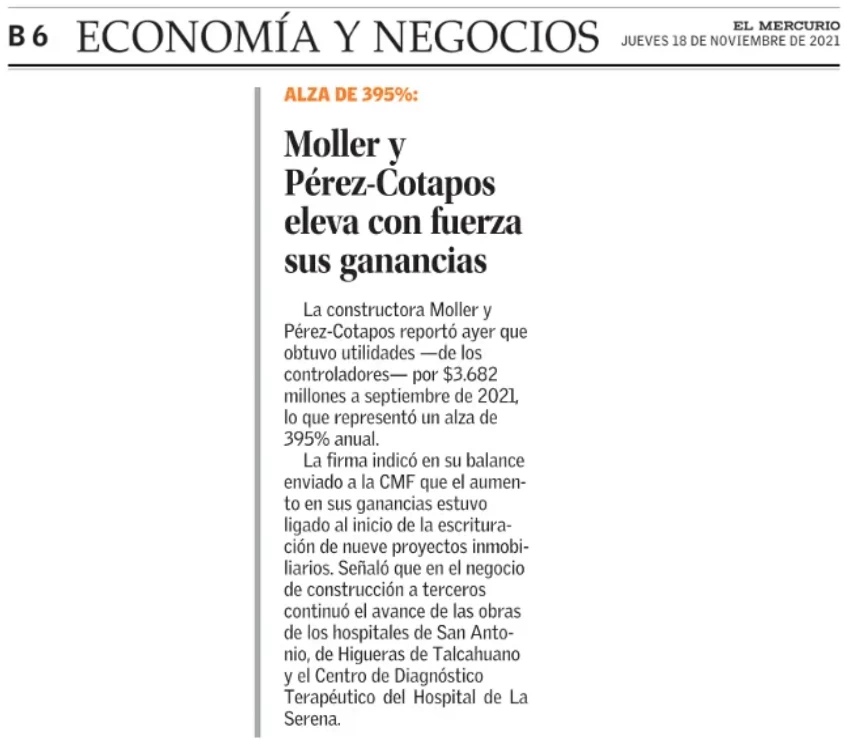 Moller y Pérez-Cotapos eleva con fuerza sus ganancias