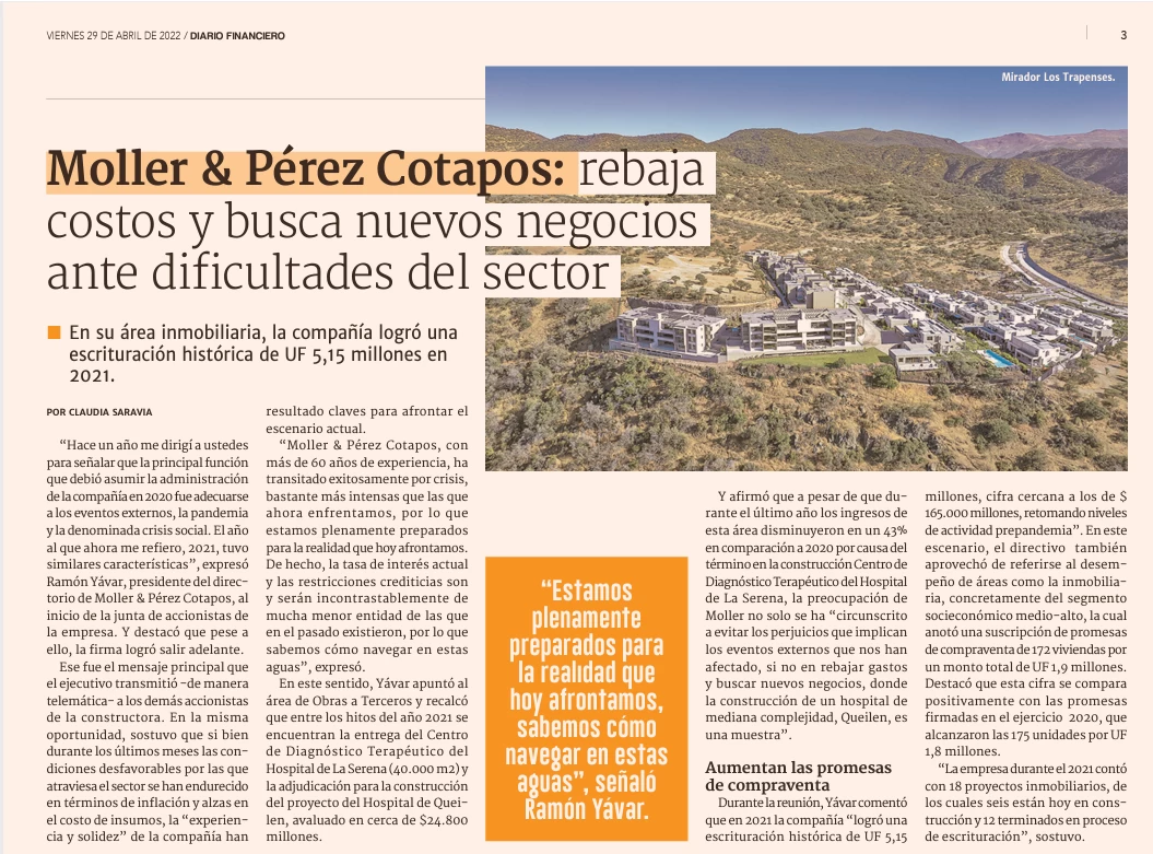 Moller & Pérez-Cotapos: rebaja costos y busca nuevos negocios ante dificultades del sector