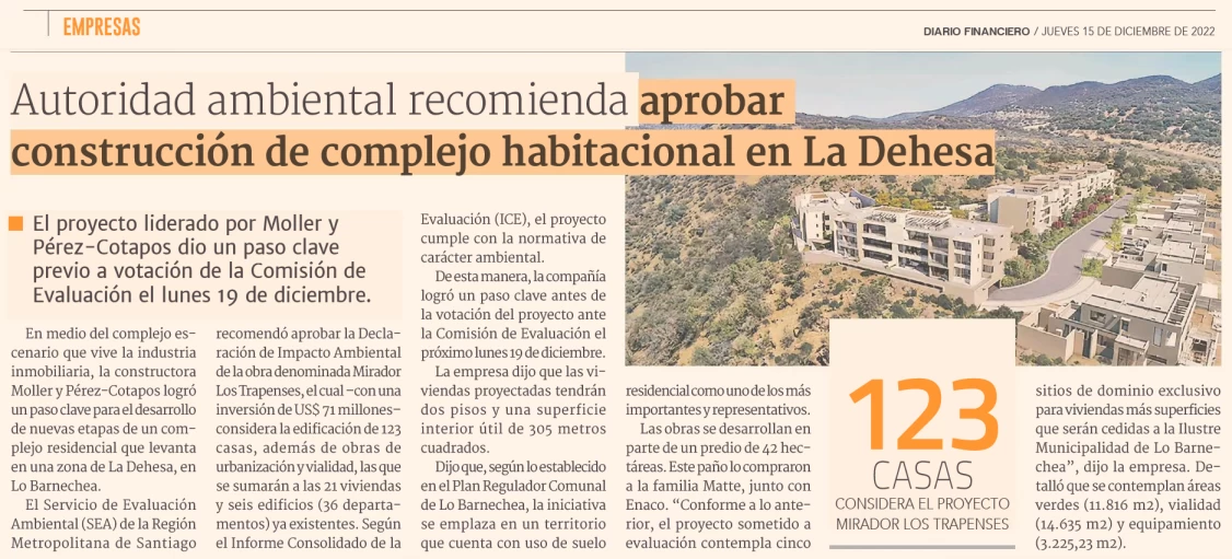 Autoridad ambiental recomienda aprobar construcción de complejo habitacional en La Dehesa