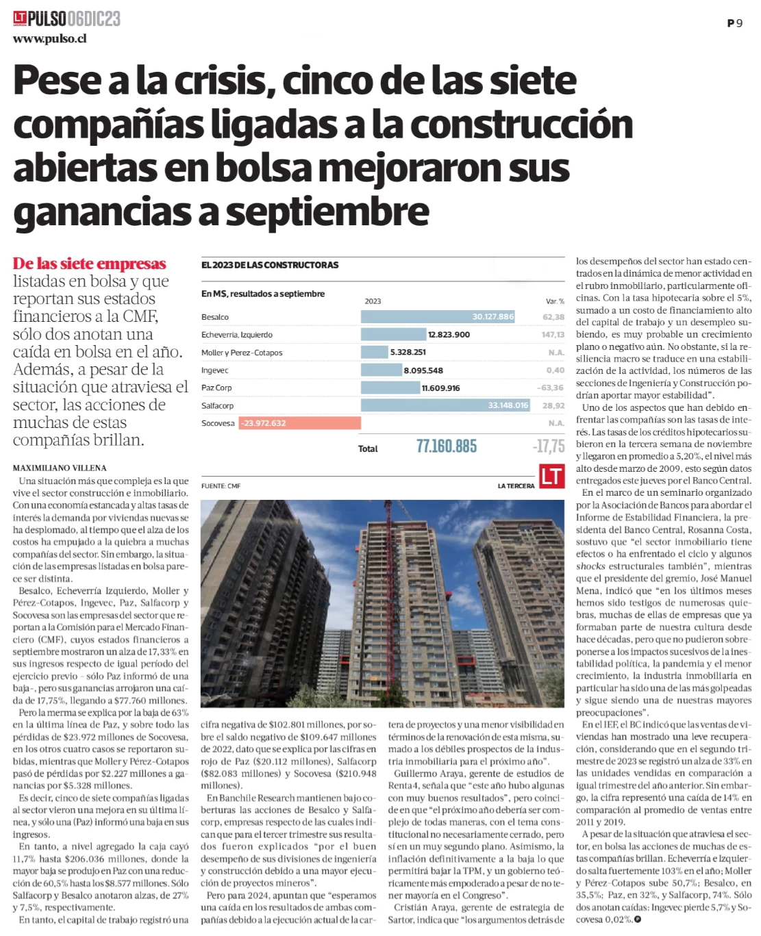 Pese a la crisis, cinco de las siete compañías ligadas a la construcción abiertas en bolsa mejoraron sus ganancias a septiembre