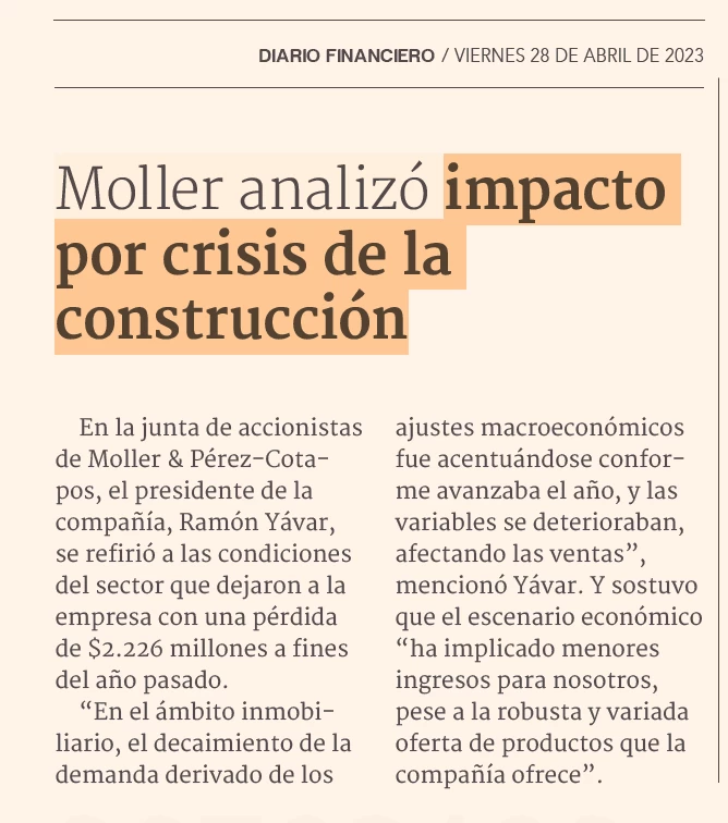 Moller analizó impacto por la crisis de la construcción