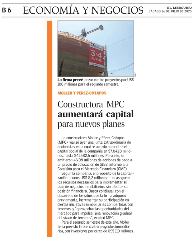 Constructora MPC aumentará capital para nuevos planes