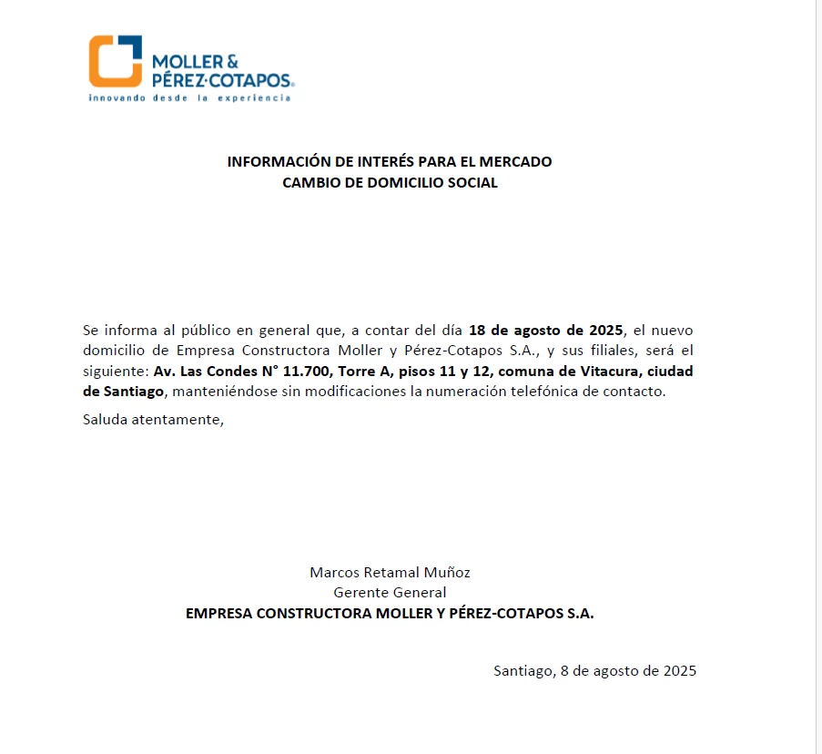 Información de interés al mercado