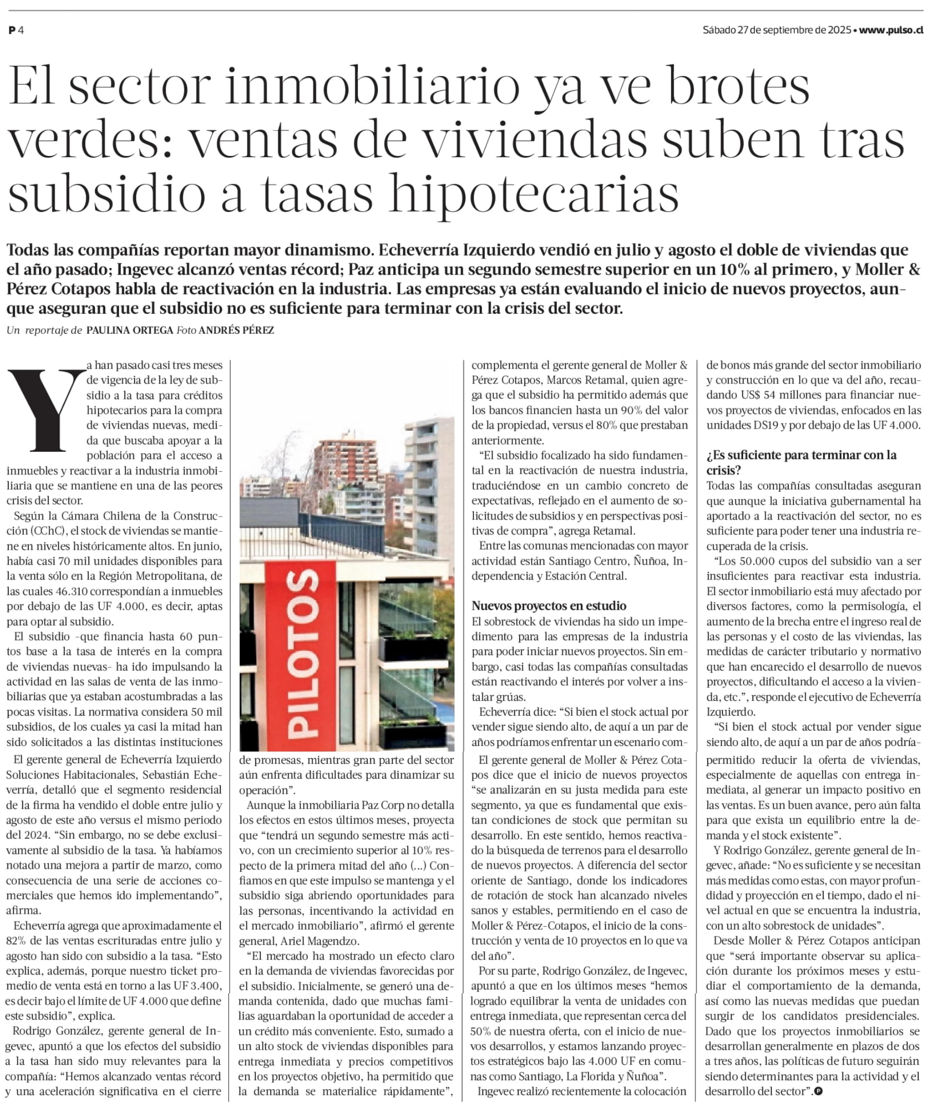 El sector inmobiliario ya ve brotes verdes: ventas de viviendas suben tras subsidio a tasas hipotecarias